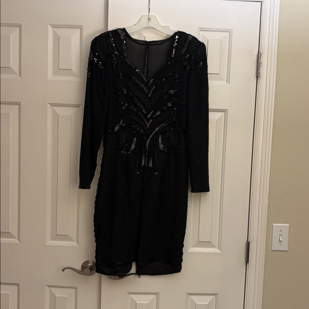 Stenay Vintage Black Silk Beaded Cocktail Dress